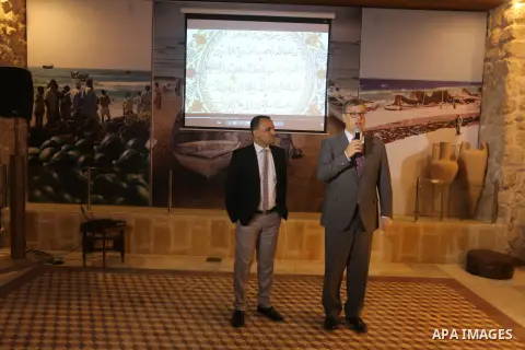 Ambassador of the Netherlands in Palestine, Peter Muleman, attends the Islamic art gallery organized by the Dutch embassy in Gaza city on Feb. 16, 2016. Photo by Mohammed Asad