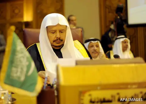 Heads of parliament for Arab countries attend the press conference, at League of Arab States, in Cairo, Egypt, on Feb. 24, 2016. Photo by Amr Sayed