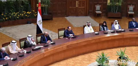 Egyptian President Abdel Fattah al-Sisi meets with a delegation of heads of Arab parliaments in Cairo, Egypt, on Feb. 25, 2016. Photo by Egyptian President Office