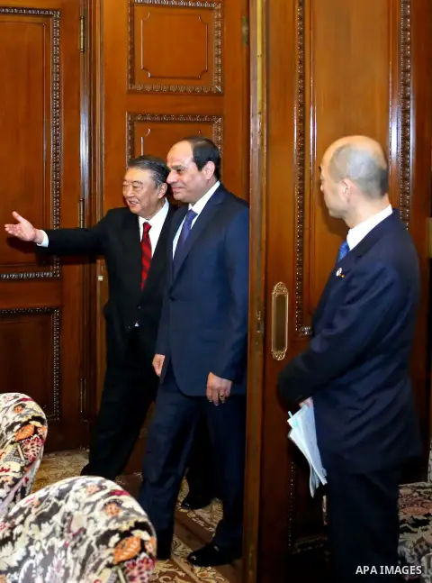 Egypt's President Abdel Fattah al-Sisi delivers a speech at the House of Representatives of the Diet in Tokyo on February 29, 2016. The president is on a four-day visit to Japan. Photo by Egyptian President Office