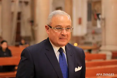 Egypt's Tourism Minister Hisham Zaazou attends a mass in memory of Italian PhD student Guilio Regeni, who was tortured and killed in the capital in January, at Saint Joseph's Roman Catholic Church in Cairo, Egypt March 5...