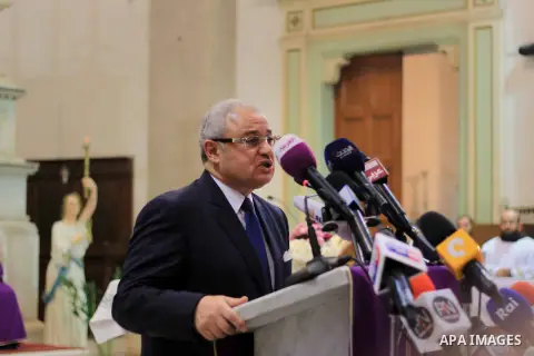 Egypt's Tourism Minister Hisham Zaazou attends a mass in memory of Italian PhD student Guilio Regeni, who was tortured and killed in the capital in January, at Saint Joseph's Roman Catholic Church in Cairo, Egypt March 5...