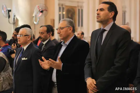 Egypt's Tourism Minister Hisham Zaazou attends a mass in memory of Italian PhD student Guilio Regeni, who was tortured and killed in the capital in January, at Saint Joseph's Roman Catholic Church in Cairo, Egypt March 5...