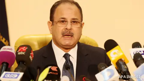 Egyptian Interior Minister Magdy Abdel Ghaffar speaks during a press conference in Cairo on March 6, 2016. Egypt on Sunday accused the Palestinian Islamist movement Hamas of being involved along with the outlawed Muslim...