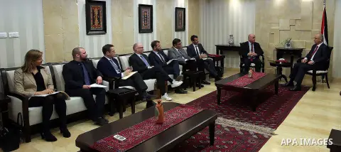 Palestinian Prime, Rami Hamadallah, meets with the delegations of parliamentarians from Denmark, in the West bank city of Ramallah, on March 9, 2016. Photo by Prime Minister Office