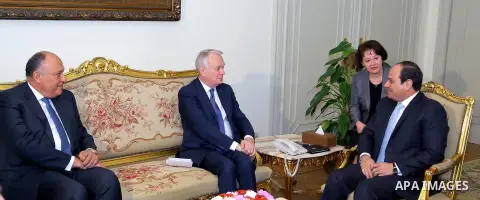 Egyptian President Abdel Fattah al-Sisi meets with Jean-Marc Aero French Foreign Minister in cairo, Egypt, on March 09, 2016. Photo by Egyptian President Office