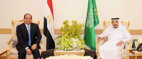 Egyptian President Abdel Fattah al-Sisi meets with Saudi King Salman in Hafr Al-Baten, Saudi Arabia on March 10, 2016. Photo by Egyptian President Office