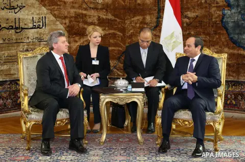 Egypt's President Abdel Fattah al-Sisi meets with Macedonian President Gjorge Ivanov, in Cairo on March 13, 2016. Photo by Egyptian President Office