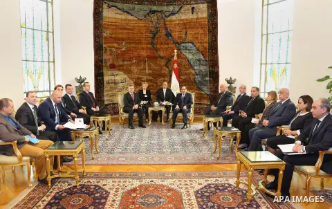 Egypt's President Abdel Fattah al-Sisi meets with Macedonian President Gjorge Ivanov, in Cairo on March 13, 2016. Photo by Egyptian President Office
