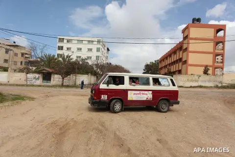 Salwa Sorour drives her mini-van in Gaza City on March 16, 2016. 40-year-old Salwa Sorour is the only woman who drives a kindergarten mini-van to transport children in the Gaza Strip. The Palestinian Central Bureau of St...