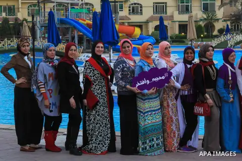 Egyptian girls take part in a competition hijab queen, in Cairo, on March 19, 2016. Photo by Amr Sayed