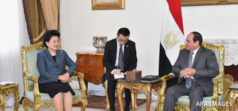 Egyptian President Abdel Fattah al-Sisi meets with Chinese Vice Premier Liu Yandong in Cairo, capital of Egypt, March 27, 2016. Photo by Egyptian President Office