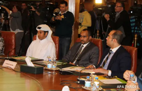 Representatives of the member states of the League of Arab States attend the meeting to mark the Arabian's day of orphan at the Arab League headquarters, in Cairo, Egypt on March 29, 2016. Photo by Stranger