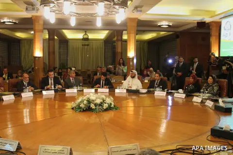 Representatives of the member states of the League of Arab States attend the meeting to mark the Arabian's day of orphan at the Arab League headquarters, in Cairo, Egypt on March 29, 2016. Photo by Stranger