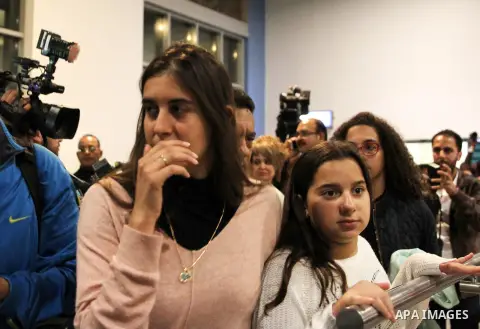 Passengers of an EgyptAir Airbus A-320 which was hijacked to Cypress arrive at Cairo international airport on March 29, 2016. An Egyptian man who hijacked an EgyptAir passenger plane and forced it to divert to Cyprus dem...