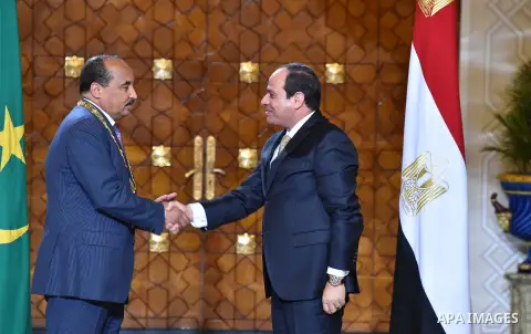 Egyptian President Abdel Fattah al-Sisi meets with Mauritania President Mohamed Ould Abdel Aziz in Cairo, Egypt, on April 03, 2016. Photo by Egyptian President Office