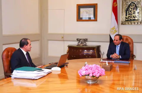 Egyptian President Abdel Fattah al-Sisi meets with Issam Fayed Minister of Agriculture in Cairo, Egypt, on April 04, 2016. Photo by Egyptian President Office