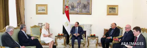 Egyptian President Abdel Fattah al-Sisi meets with a delegation from the Parliamentary Assembly of (NATO) in Cairo, Egypt on April 05, 2016. Photo by Egyptian President Office
