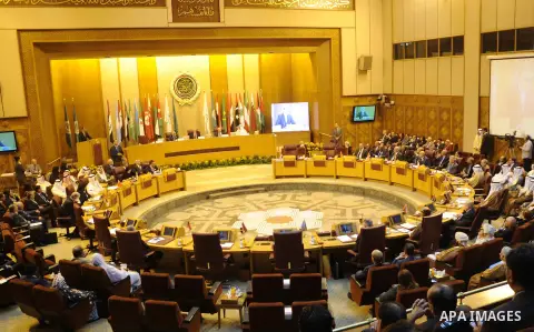 Heads of parliament for Arab countries attend a meeting at the Arab League's headquarters in the Egyptian capital, Cairo, on April 10, 2016. Photo by Stranger