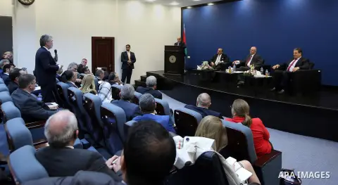 Palestinian prime Minister, Rami Hamdalah, speaks during a press conference on the reconstruction of Gaza strip, in the West bank of Ramallah on April 13, 2016. Photo by Prime Minister Office