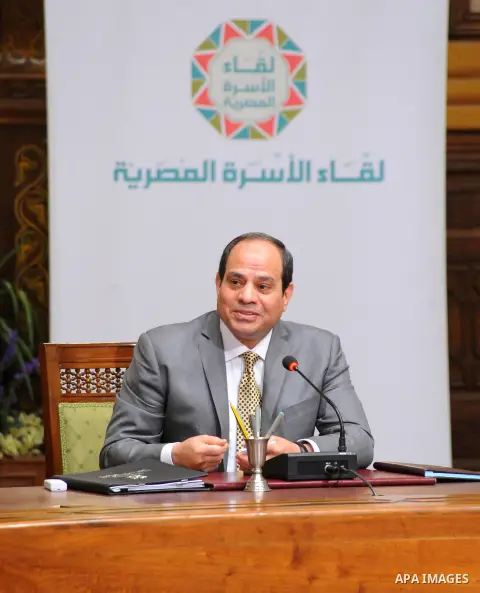 Egyptian President Abdel Fattah al-Sisi speaks during a meeting with representatives of Egyptian society in Cairo, Egypt, on April 13, 2016. Photo by Egyptian President Office