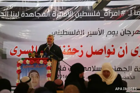 Islamic Jihad leader Khaled al-Batsh speaks during a rally marking Palestinian Prisoners' Day in Gaza City April 14, 2016. Photo by Mohammed Asad
