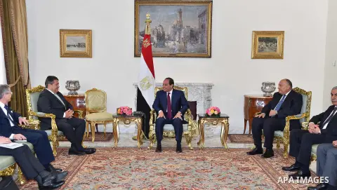 Egyptian President Abdel Fattah al-Sisi meets with German economy minister Sigmar Gabriel in the presidential palace of Cairo, Egypt, on April 17, 2016. Along with a business delegation, Gabriel is visiting Egypt and Mor...