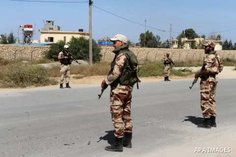 Members of Palestinian security forces loyal to Hamas stand guard as they are deployed to maintain security on the border of southern Gaza Strip with Egypt, April 21, 2016. Hamas began deploying additional forces on the...