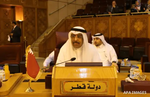 Permanent delegates of Arab countries in League of Arab States attend a meeting at the Arab League headquarters to discuss the Israeli Prime Minister's remarks Benjamin Netanyahu about Golan Heights in Cairo, Egypt, on A...