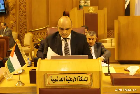 Permanent delegates of Arab countries in League of Arab States attend a meeting at the Arab League headquarters to discuss the Israeli Prime Minister's remarks Benjamin Netanyahu about Golan Heights in Cairo, Egypt, on A...