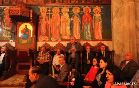 Palestinian Christians take part in the Greek Orthodox Christian Palm Sunday celebrations at St.Porphyrios Church in Gaza City, on April 24, 2016. Palm Sunday marks the triumphant return of Jesus Christ to Jerusalem when...