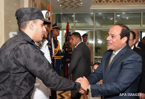 Egyptian President Abdel Fattah al-Sisi attends the opening of new Interior Ministry's headquarters in Cairo, Egypt, on April 27, 2016. Photo by Egyptian President Office