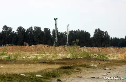 A picture taken on May 7, 2016 shows drills bits along the border with the Gaza Strip as Israeli forces search for tunnels in an area near Rafah in the southern Gaza Strip near the border with Israel. There was no immedi...