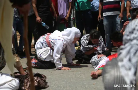 Palestinians re-enact a scene from the 1948 Nakba during a rally marking the 68th anniversary of the Nakba in the West Bank city of Ramallah May 15, 2016. "Nakba" means in Arabic "catastrophe" in reference to the birth o...