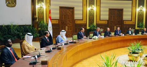 Egyptian President Abdel Fattah al-Sisi meets with the Arab Ministers of Youth and Sports in Cairo, Egypt, on May 16, 2016. Photo by Egyptian President Office