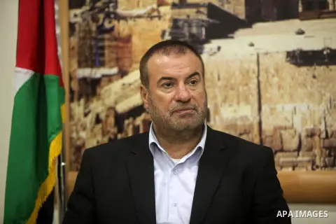 Senior Hamas leader Fathi Hammad, attends a meeting with Gaza Strip's notables in Gaza city, on May 17, 2016. Photo by Ashraf Amra
