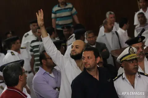 Egyptian's former minister of supply and interior trade Bassem Ouda attends his trial at a court in capital Cairo on May 17, 2016.. Photo by Amr Sayed