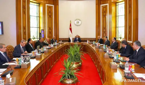 Egyptian President Abdel Fattah al-Sisi chairs a meeting of National Security Council to discuss an EgyptAir plane that vanished from radar en route from Paris to Cairo, in Cairo, Egypt, on May 19, 2016. Photo by Egyptia...