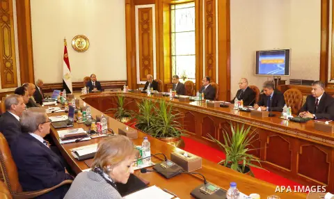 Egyptian President Abdel Fattah al-Sisi chairs a meeting of National Security Council to discuss an EgyptAir plane that vanished from radar en route from Paris to Cairo, in Cairo, Egypt, on May 19, 2016. Photo by Egyptia...