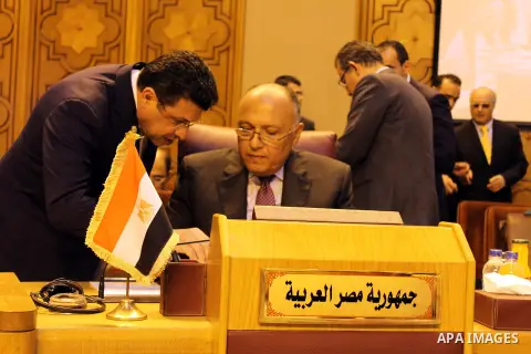 Arab Foreign Ministers attend a meeting to discuss a French peace initiative in Cairo on May 28, 2016. Photo by Egyptian President Office