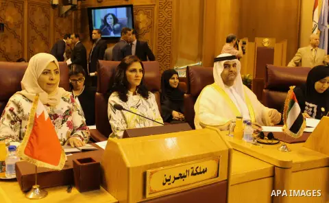 Heads of parliament for Arab countries attend a meeting at the Arab League's headquarters in the Egyptian capital, Cairo, on May 31, 2016. Photo by Stringer