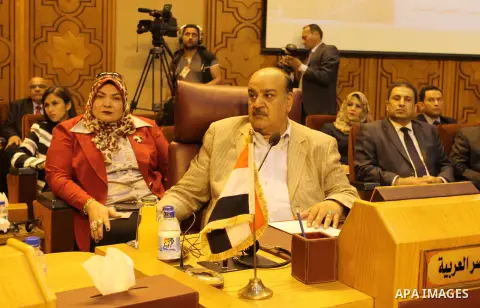 Heads of parliament for Arab countries attend a meeting at the Arab League's headquarters in the Egyptian capital, Cairo, on May 31, 2016. Photo by Stringer