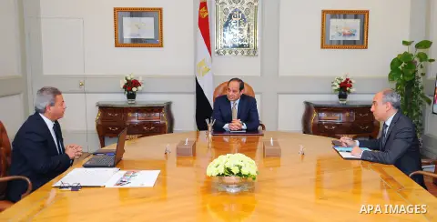 Egyptian President Abdel Fattah al-Sisi meets with minister of Youth and Sports, Khaled Abdul Aziz, in Cairo, Egypt, on June 02, 2016. Photo by Egyptian President Office