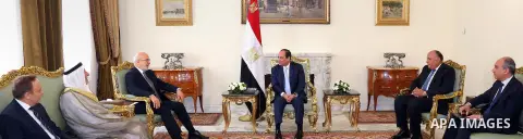 Egyptian President Abdel Fattah al-Sisi meets with Iraqi Foreign Minister, Ibrahim al-Jaafari, in the capital Cairo on June 4, 2016. Photo by Egyptian President Office