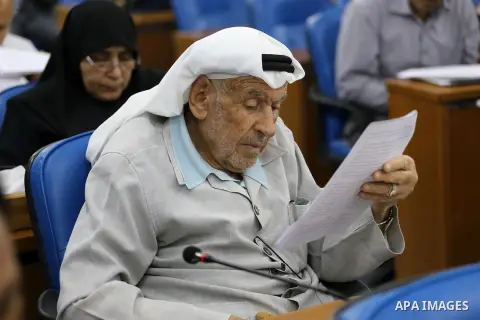 Members of the Palestinian legislative council from Hamas movement attend a meeting at the legislative council in Gaza city on June 8, 2016. Photo by Mohammed Asad