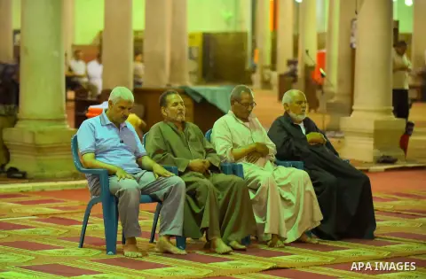 Egyptian Muslim worshipers perform "Taraweeh", nightly prayer of the month of Ramadan, at Amr Ibn al-Aas mosque, in Cairo, Egypt on June 08, 2016. Ramadan is sacred to Muslims because it is during that month that traditi...