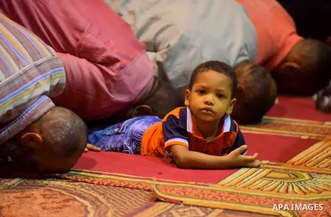 Egyptian Muslim worshipers perform "Taraweeh", nightly prayer of the month of Ramadan, at Amr Ibn al-Aas mosque, in Cairo, Egypt on June 08, 2016. Ramadan is sacred to Muslims because it is during that month that traditi...