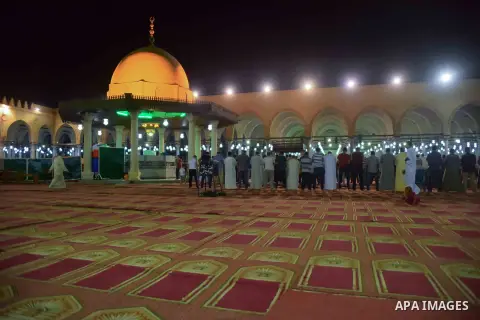 Egyptian Muslim worshipers perform "Taraweeh", nightly prayer of the month of Ramadan, at Amr Ibn al-Aas mosque, in Cairo, Egypt on June 08, 2016. Ramadan is sacred to Muslims because it is during that month that traditi...