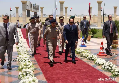 Egyptian President Abdel Fattah al-Sisi performs Friday prayers at Al-Tantawi mosque, to mark the anniversary of the Tenth of Ramadan, in Cairo, Egypt, on June 17, 2016. Photo by Egyptian President Office