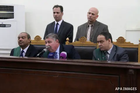 The Judge attends the trial of Ansar Bait Al-Maqdis group, in Cairo, on June 25, 2016, on charges of assassination of police officers, attempted assassination of interior minister Mohamed Ibrahim and explosions near secu...